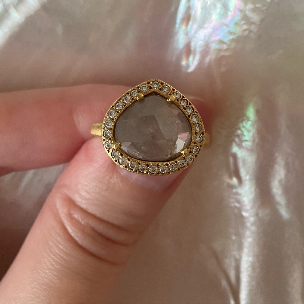 Yasuko Azuma 18k gold & large diamond halo ring, rose cut checkerboard cut, 7 - Picture 4 of 15